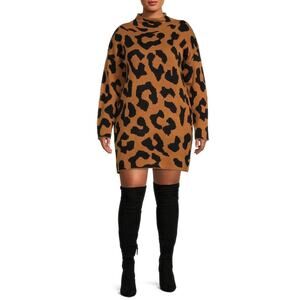 LOVETREND NEW YORK • Leopard Animal Print Mock Neck Sweater Dress